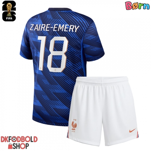 Frankrig Warren Zaire-Emery #18 Hjemmebanesæt Børn VM 2026 Kort ærmer (+ korte bukser)